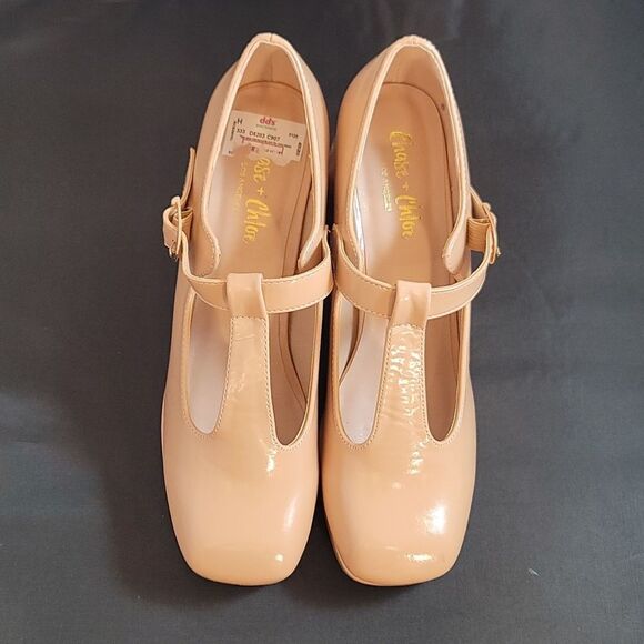 BRAND NEW CHASE+CHLOE BLOCK HEEL ADJUSTABLE BUCKLE PUMP - Picture 3 of 16